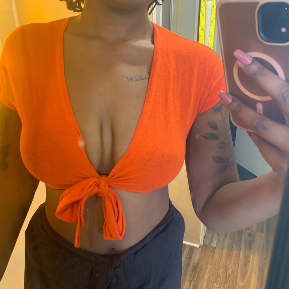 Orange Tie-Front Crop Top
